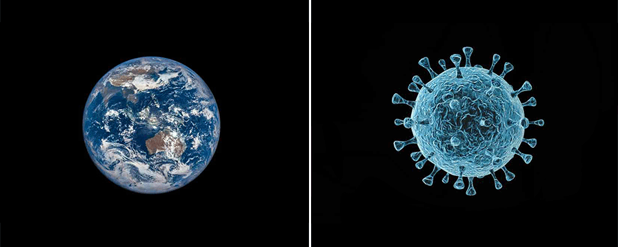 地球和新型冠状病毒照片| (左) © NASA
